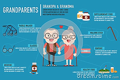 Infographics Retired elderly senior age couple. Vector Illustration