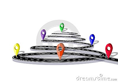 Infographics. The road is stylized in the form of a spiral. Navigational markers. Isolated. illustration Vector Illustration