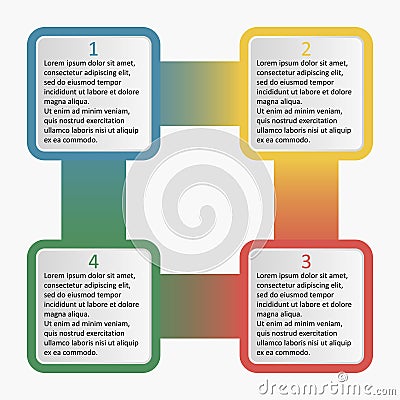 Infographics with rounded squares. Business template with 4 options, parts, steps or processes. Vector illustration. Vector Illustration