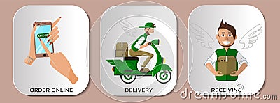 Infographics service delivery courier. Online shopping stages Vector Illustration