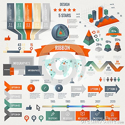 Infographics set with options. Business icons and charts circle origami style. Vector illustration. Diagram, web design, number Vector Illustration