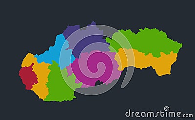 Infographics Slovak Republic map, flat design colors, Slovakia of individual administrative division, blank Vector Illustration