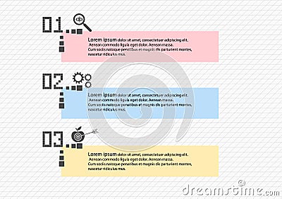 Infographics step-by-step process of 3 items or options with icons, template. Vector business banner block diagram or the Vector Illustration