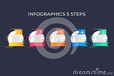 Modern and creative timeline infographic with five steps design vector. Can be used for process, annual report, presentation, inte Stock Photo