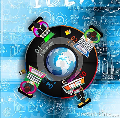 Infographics Teamwork with Business doodles Sketch background Stock Photo