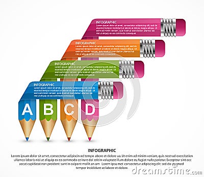 Infographics template with colored pencil in the form of ribbons. Vector Illustration