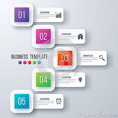 Infographics template 5 options with square Vector Illustration