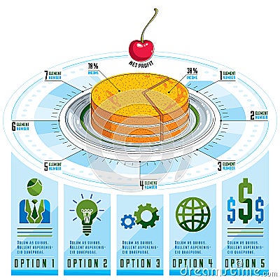 Infographics template, piece of pie idea, vector illustration. Vector Illustration