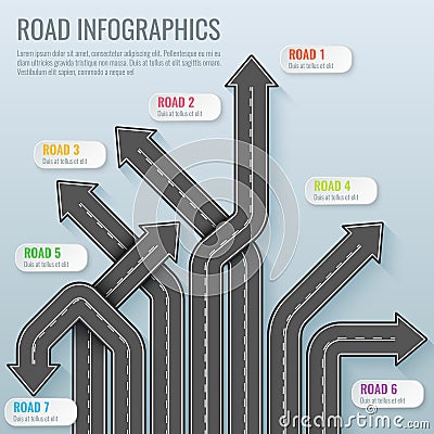 Infographics template with road map. Top view vector elements. Road trip. Business and journey infographic design Vector Illustration