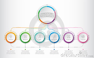 Infographics template with a six structure elements of business Vector Illustration