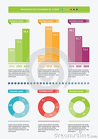 Infographics templates with bar and circle pie graph and chart set Business presentation concept Cartoon Illustration