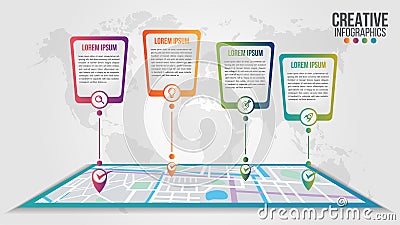 Infographic modern timeline design vector template for business with 4 steps or options illustrate a strategy. Vector Illustration