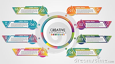 Infographics timeline business vector presentation concept with 8 steps and industry gear style template.Part of the report Stock Photo