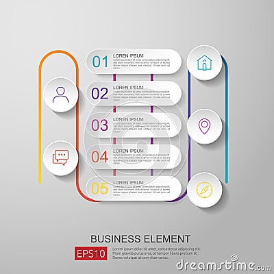 infographics timeline element with 3D paper label, integrated circles. Business concept with options for content, diagram, flowcha Stock Photo