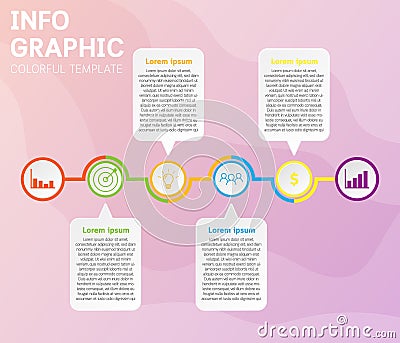 Infographics timeline template with 6 options on timeline diagrams. Stock Photo