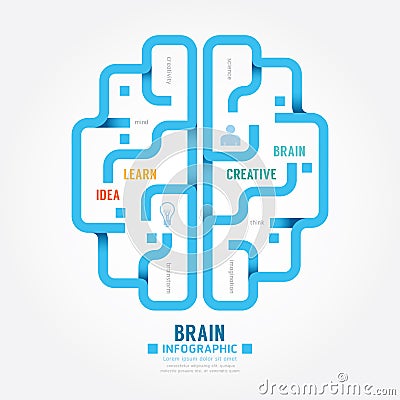 Infographics vector blue paper brain design diagram line style t Vector Illustration