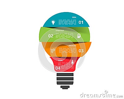 Infographics vector light bulb. Template for growth chart, graph, presentation, chart. Business startup lamp concept with 4 Stock Photo