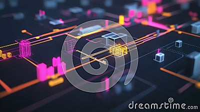 An infographicstyle map displaying microfactories in various colors with arrows pointing towards local markets visually Stock Photo