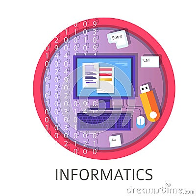 Informatics subject studies themed concept logo Vector Illustration
