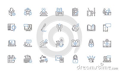 Information absorption line icons collection. Assimilation, Comprehension, Understanding, Retention, Learning, Cognition Vector Illustration