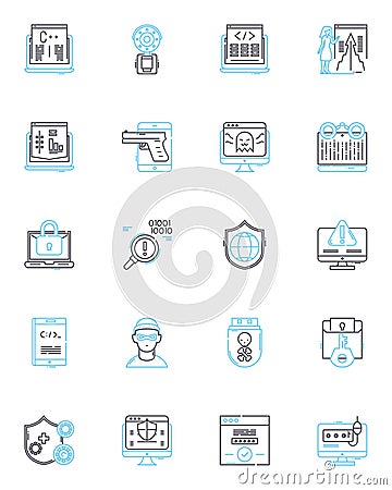 Information age linear icons set. Connectivity, Digitization, Cybersecurity, Automation, Data, Knowledge, Information Vector Illustration