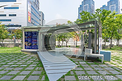 Information center outside the Busan Cinema Center or the BIFF`s headquarter or Editorial Stock Photo