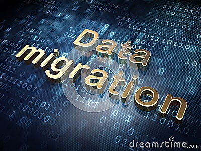 Information concept: Golden Data Migration on Stock Photo