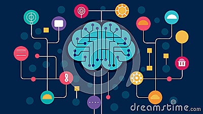 Information coursed through the digital brains circuits each node working in sync to analyze and make sense of it Vector Illustration