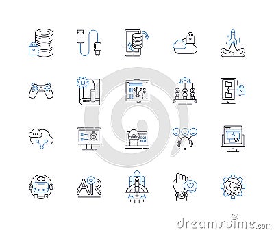 Information defense line icons collection. Encryption, Firewall, Cybersecurity, Privacy, Hackers, Breach, Malware vector Vector Illustration