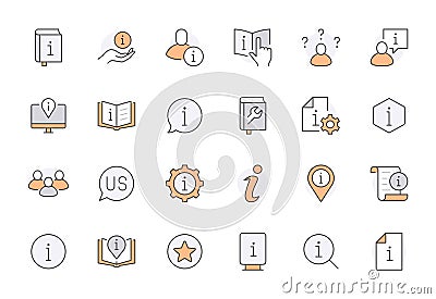 Information line icon set. Privacy policy, manual, rule, instruction, inform, guide, reference minimal vector Vector Illustration