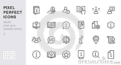 Information line icon set. Privacy policy, manual, rule, instruction, inform, guide, reference minimal vector Vector Illustration