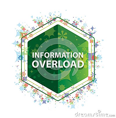 Information Overload floral plants pattern green hexagon button Stock Photo