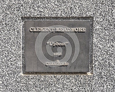 Information plaque for `Upbeat` by Clement Meadmore in Addison, Texas. Editorial Stock Photo