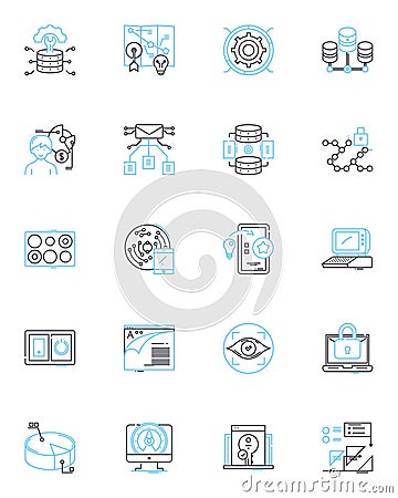 Information platform linear icons set. Data, Platform, Analytics, Insights, Intelligence, Reporting, Dashboard line Vector Illustration
