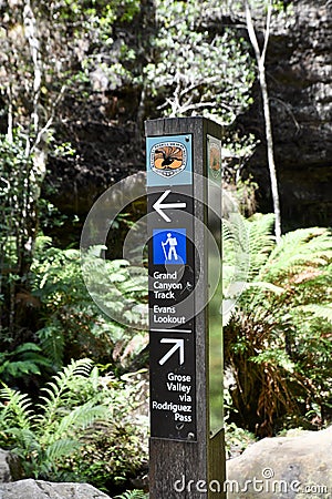 An information pole gives directions in the Blue Mountains, Australia Editorial Stock Photo