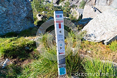 Information pole on the pulpit rock route Editorial Stock Photo