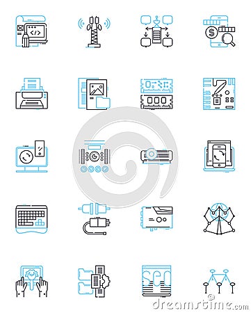 Information processor linear icons set. Processor, Computer, Data, Software, Algorithm, Storage, Memory line vector and Vector Illustration