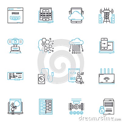 Information processor linear icons set. Processor, Computer, Data, Software, Algorithm, Storage, Memory line vector and Vector Illustration