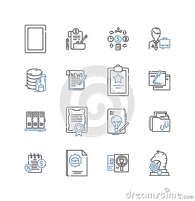 Information retrieval line icons collection. Search, Query, Index, Database, Ranking, Retrieval, Inverted vector and Vector Illustration