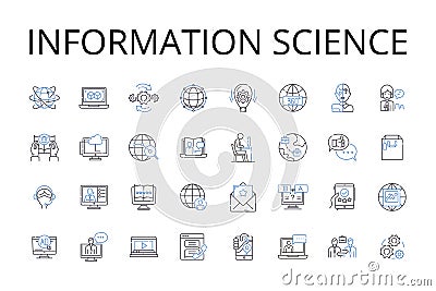 Information science line icons collection. Political science, Social psychology, Economic policy, Computer engineering Vector Illustration