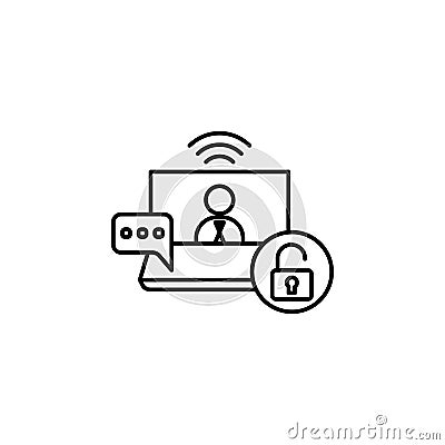 Information, security, computer icon. Element of social addict icon. Thin line icon for website design and development, app Stock Photo