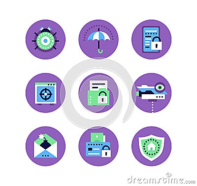 Information security, data protection - set of flat design style icons Vector Illustration