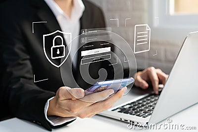 Information security and encryption, secure access to user's personal information, secure Internet access cybersecurity. Stock Photo