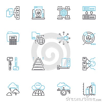 Information security linear icons set. Encryption, Firewall, Malware, Phishing, Passwords, Cybersecurity, Vulnerability Vector Illustration