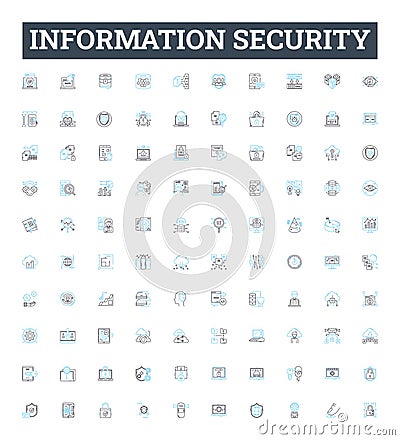 Information security vector line icons set. Data, Privacy, Encryption, Cyber, Network, Firewall, Identity illustration Vector Illustration