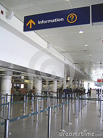 Information sign and baggage checking at airport Stock Photo