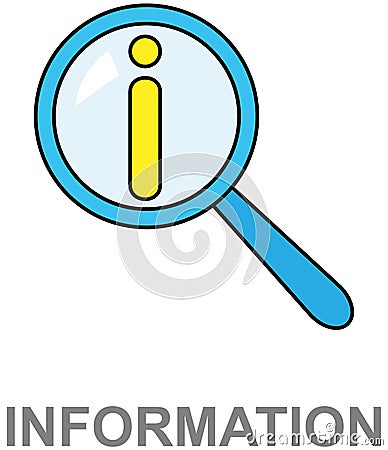 Information sign symbol isolated. Data info with letter i in magnifying glass, communication icon Vector Illustration