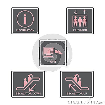 Information signboard. Elevator sign,Escalators sign. Automated Vector Illustration