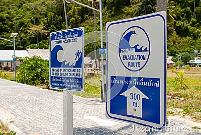 Information signs Tsunami Evacuation Stock Photo