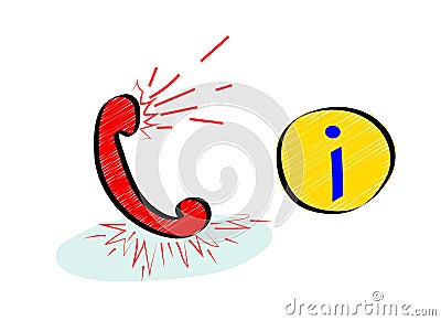 Information support service. Hotline or call center icon concept with handset. Cartoon Illustration